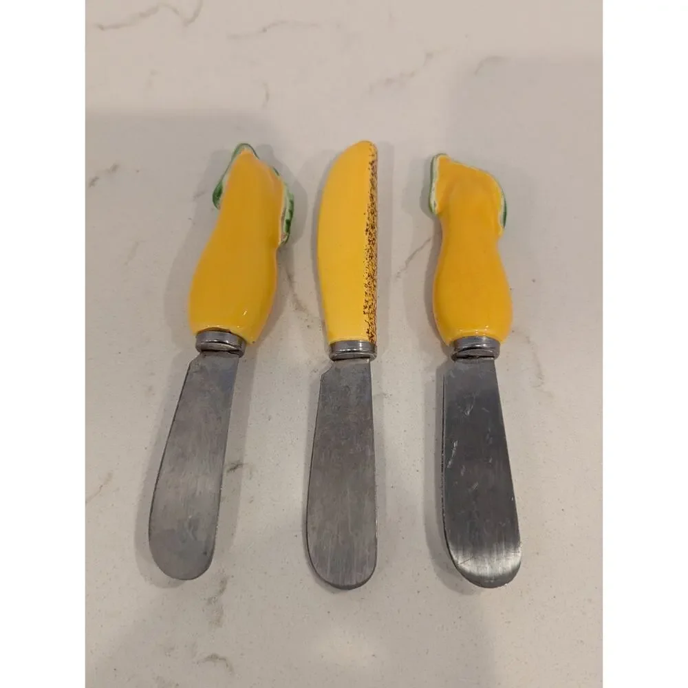 Ceramic Stainless Steel Yellow Eggplant Banana Spreaders Lot Of 3 Party